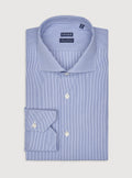 Camicia collo francese in puro cotone a righe strette-0