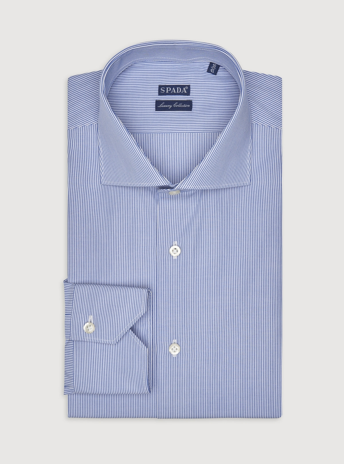 Camicia collo francese in puro cotone a righe strette-0