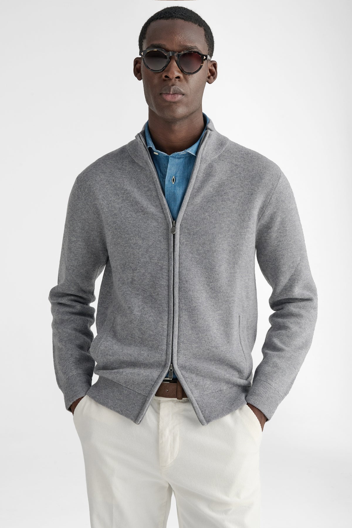 Maglia full zip in lana e cashmere-0