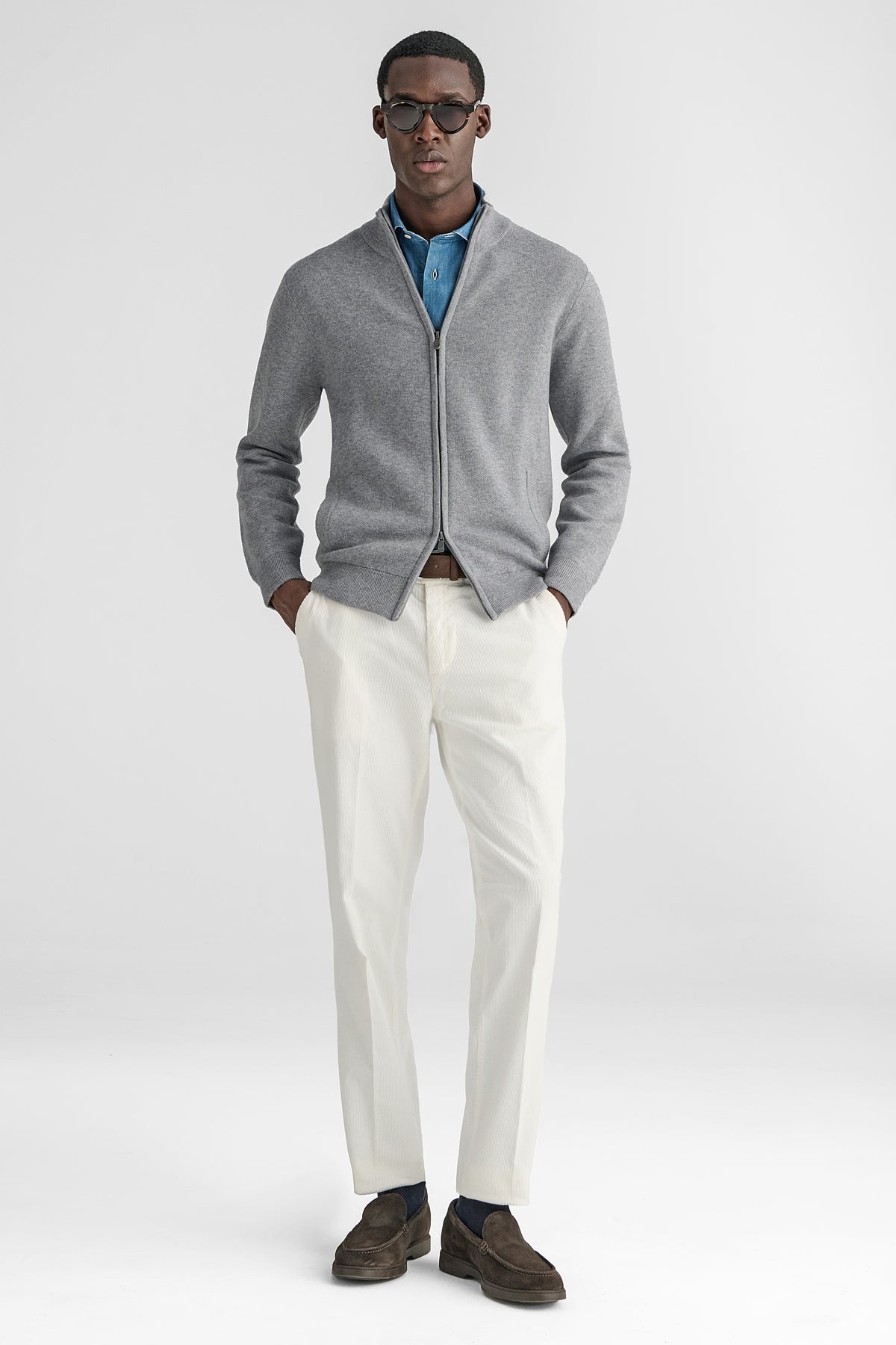 Maglia full zip in lana e cashmere-1