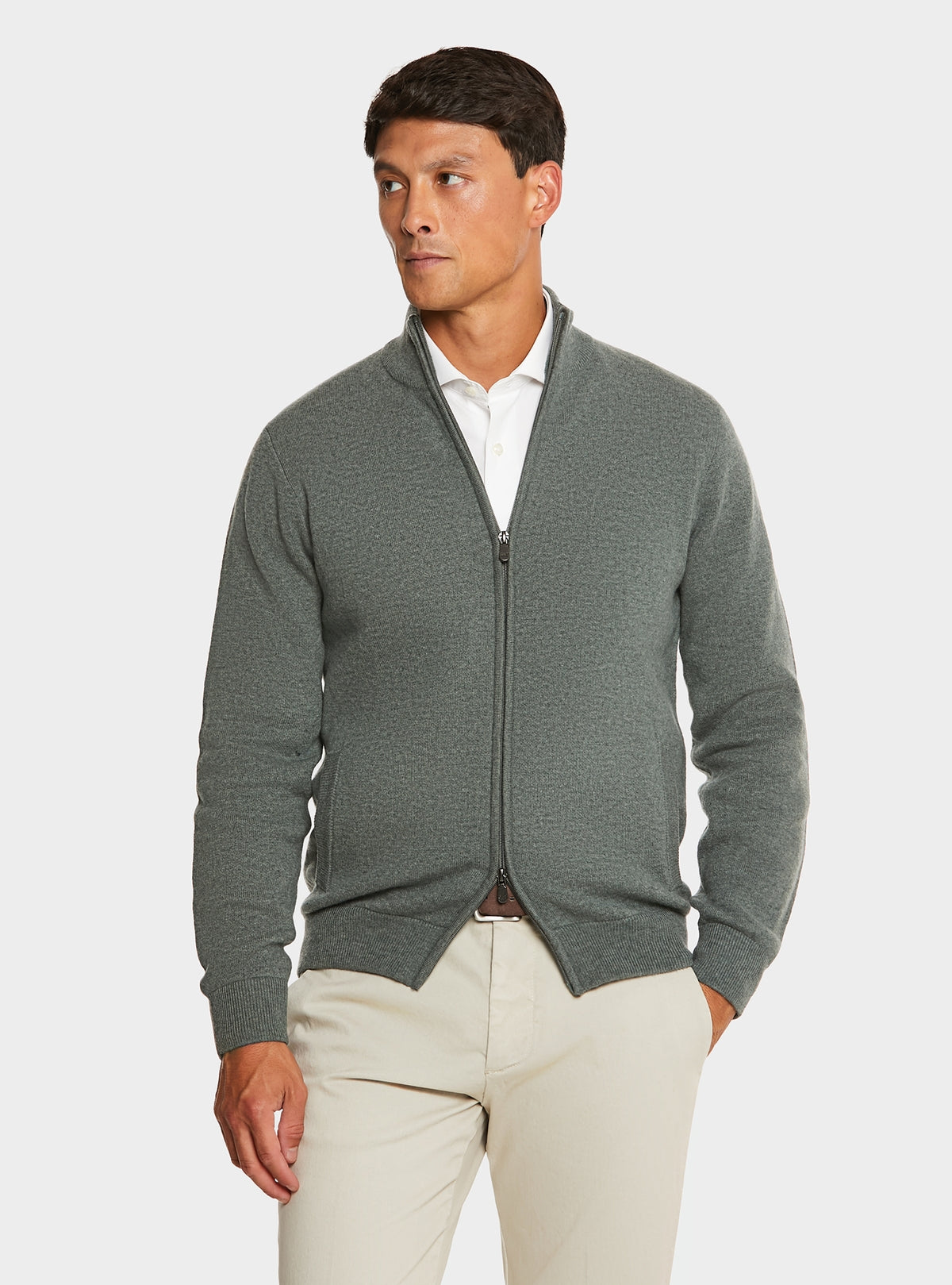 Maglia full zip in lana e cashmere-0