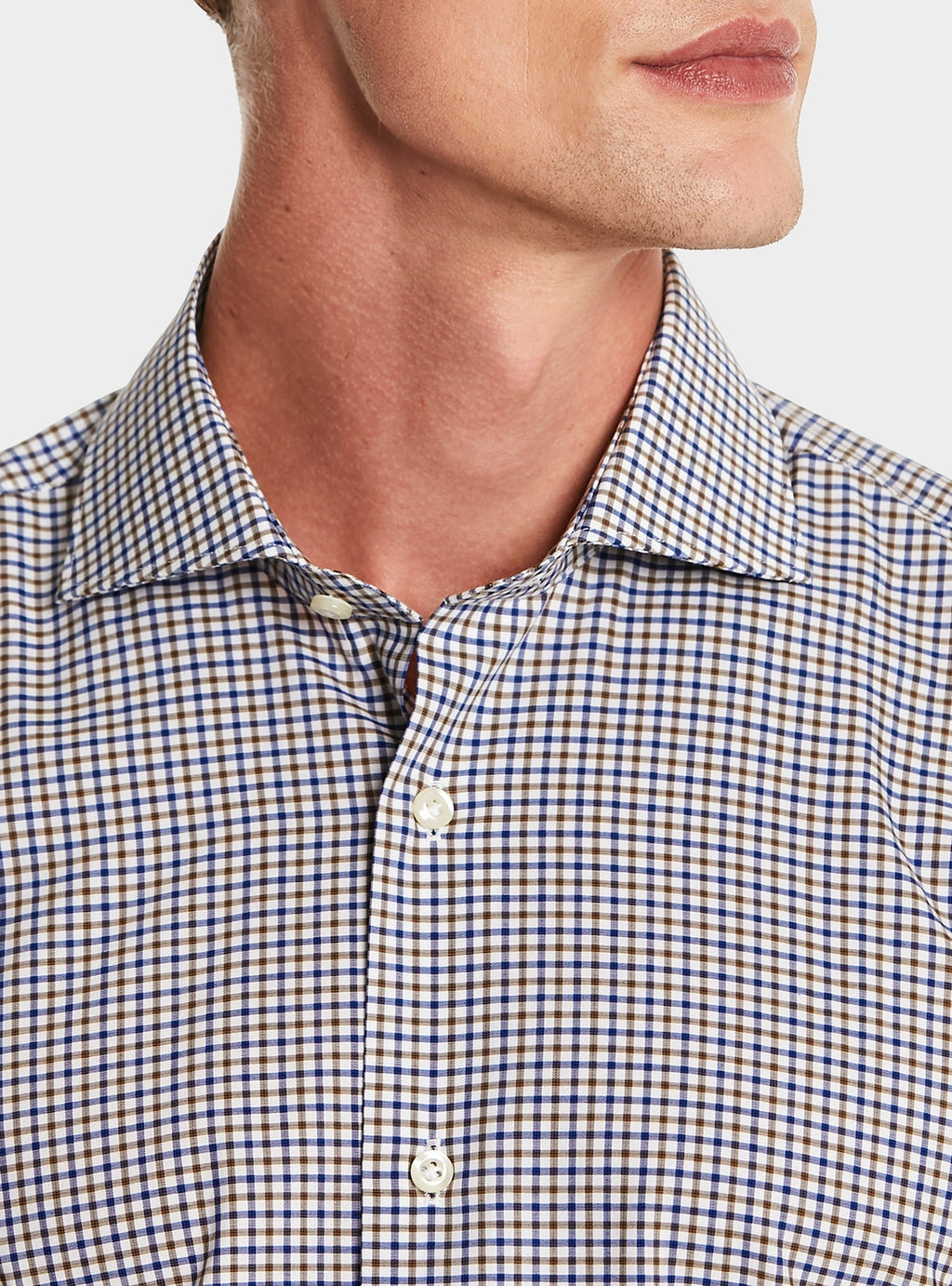 Camicia collo francese in puro cotone a quadretti-2
