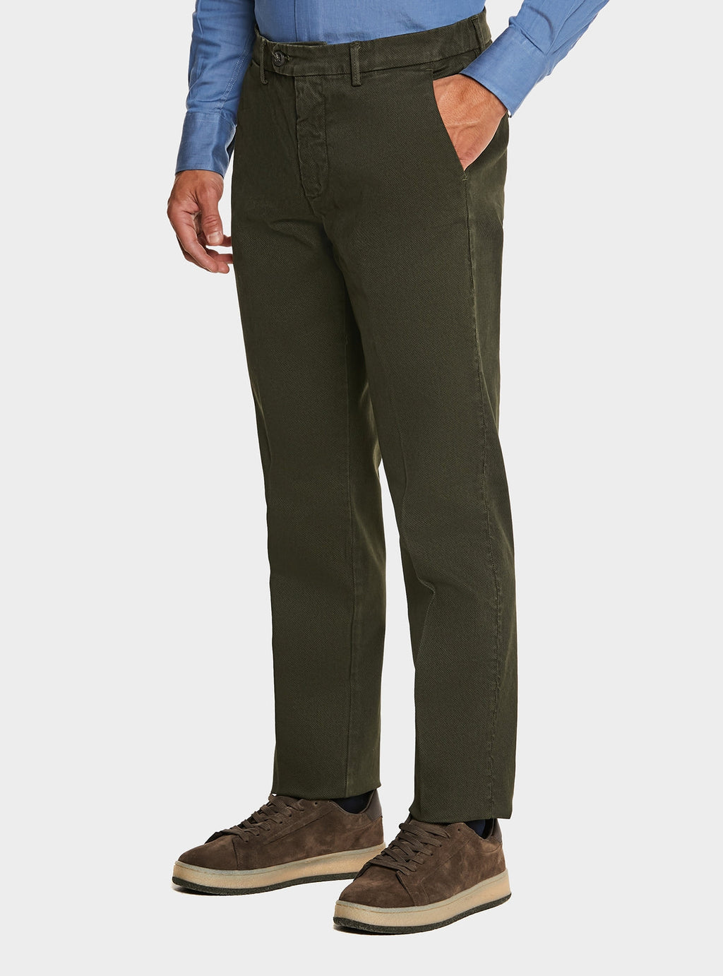Pantalone tasca America in cotone stretch con microfantasia-0