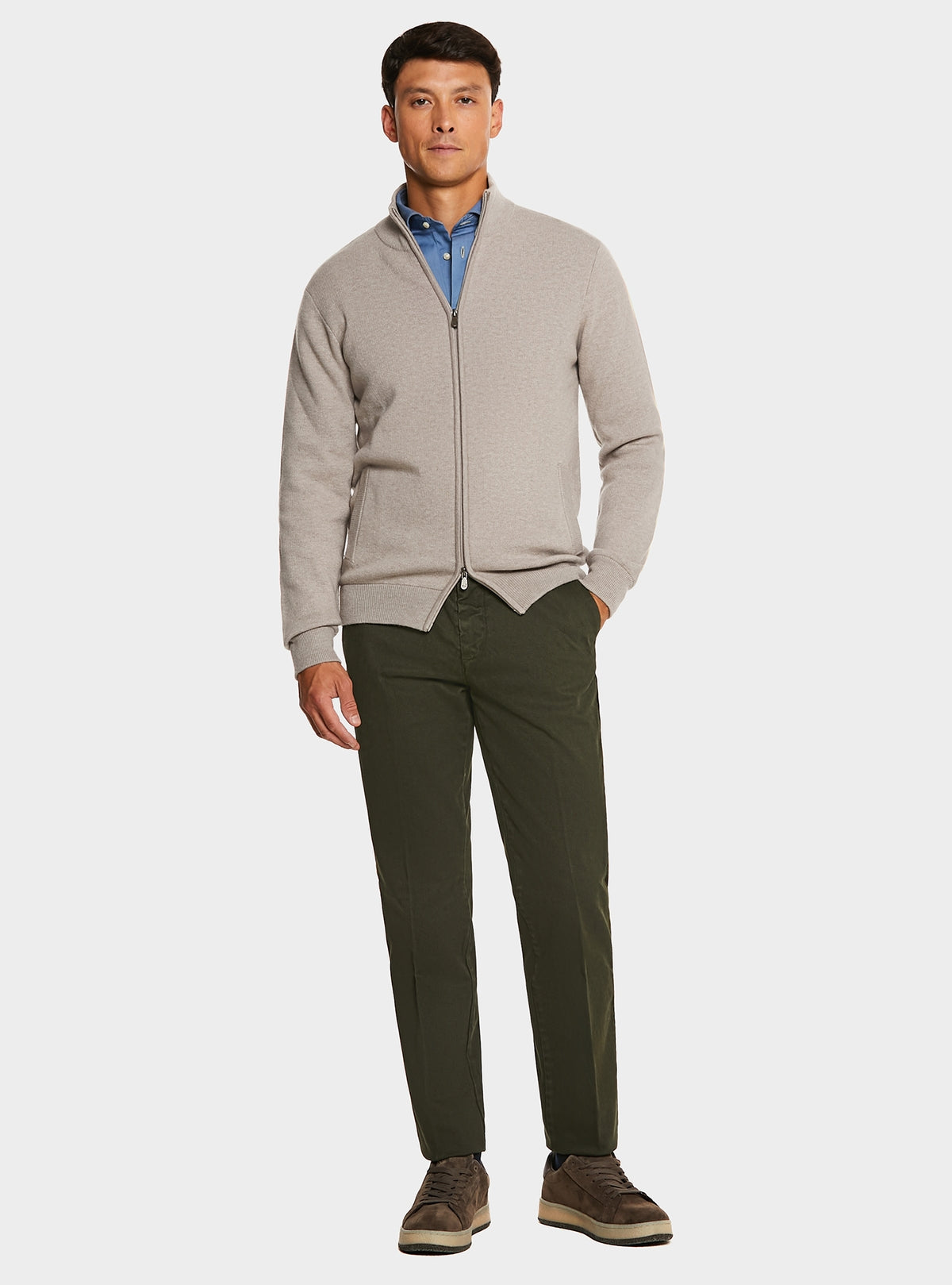 Pantalone tasca America in cotone stretch con microfantasia-1