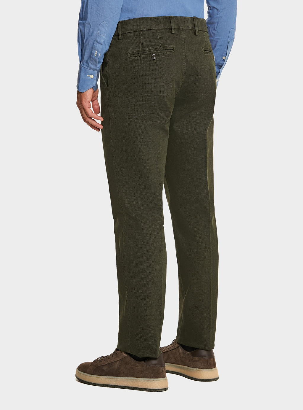 Pantalone tasca America in cotone stretch con microfantasia-3