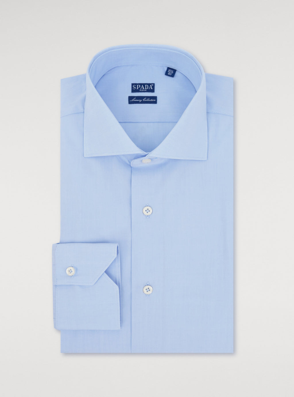 Camicia collo francese in puro cotone tinta unita-0