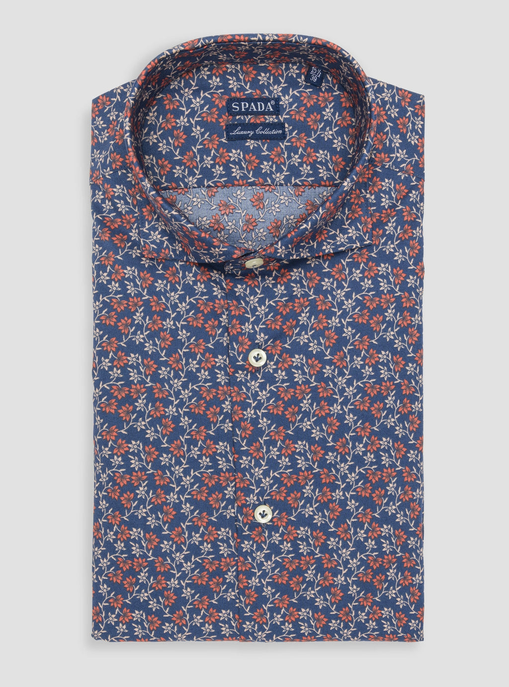 Camicia a fantasia collo francese in puro cotone-0