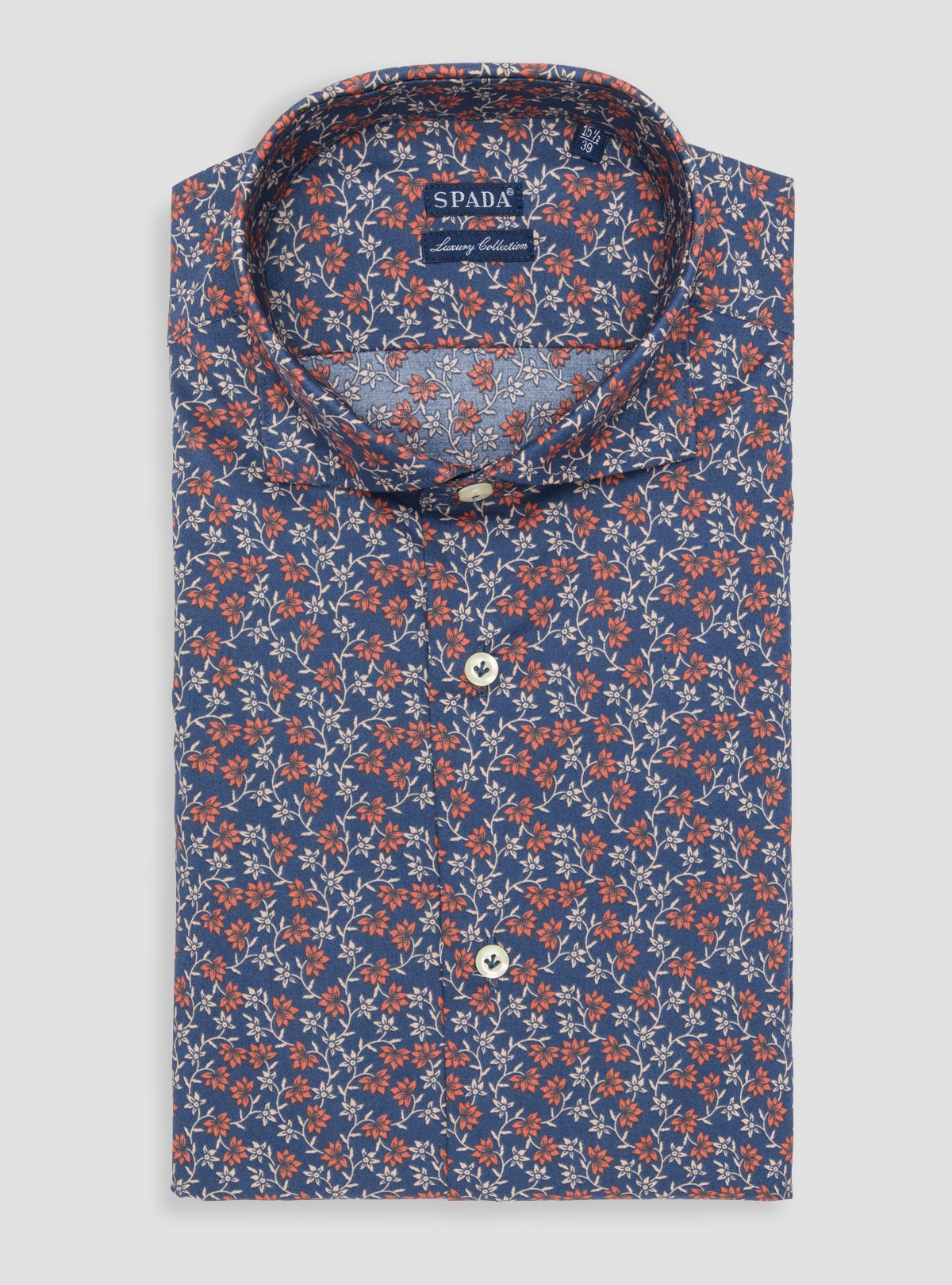Camicia a fantasia collo francese in puro cotone-0