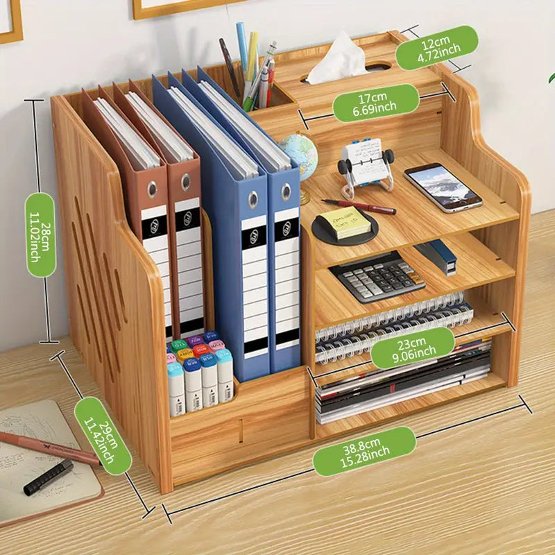 Wooden Office Document Storage Rack with Tiered Shelves - No Drawer-2