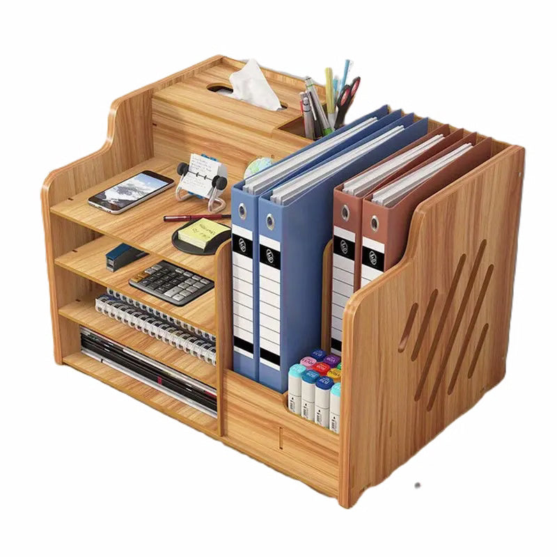 Wooden Office Document Storage Rack with Tiered Shelves - No Drawer-0