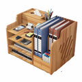Wooden Office Document Storage Rack with Tiered Shelves - No Drawer-0