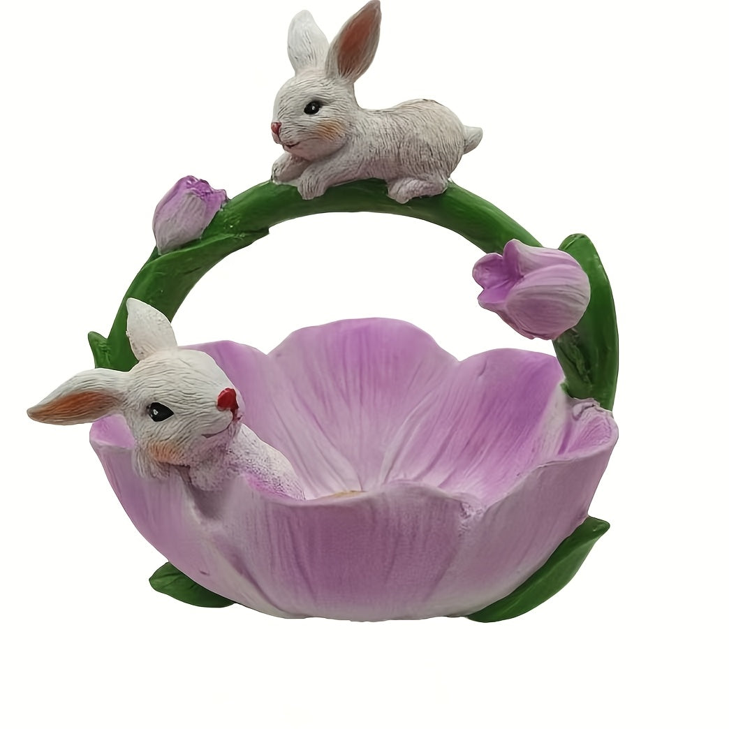 Resin Bunny & Lotus Figurine for Home Decor-2