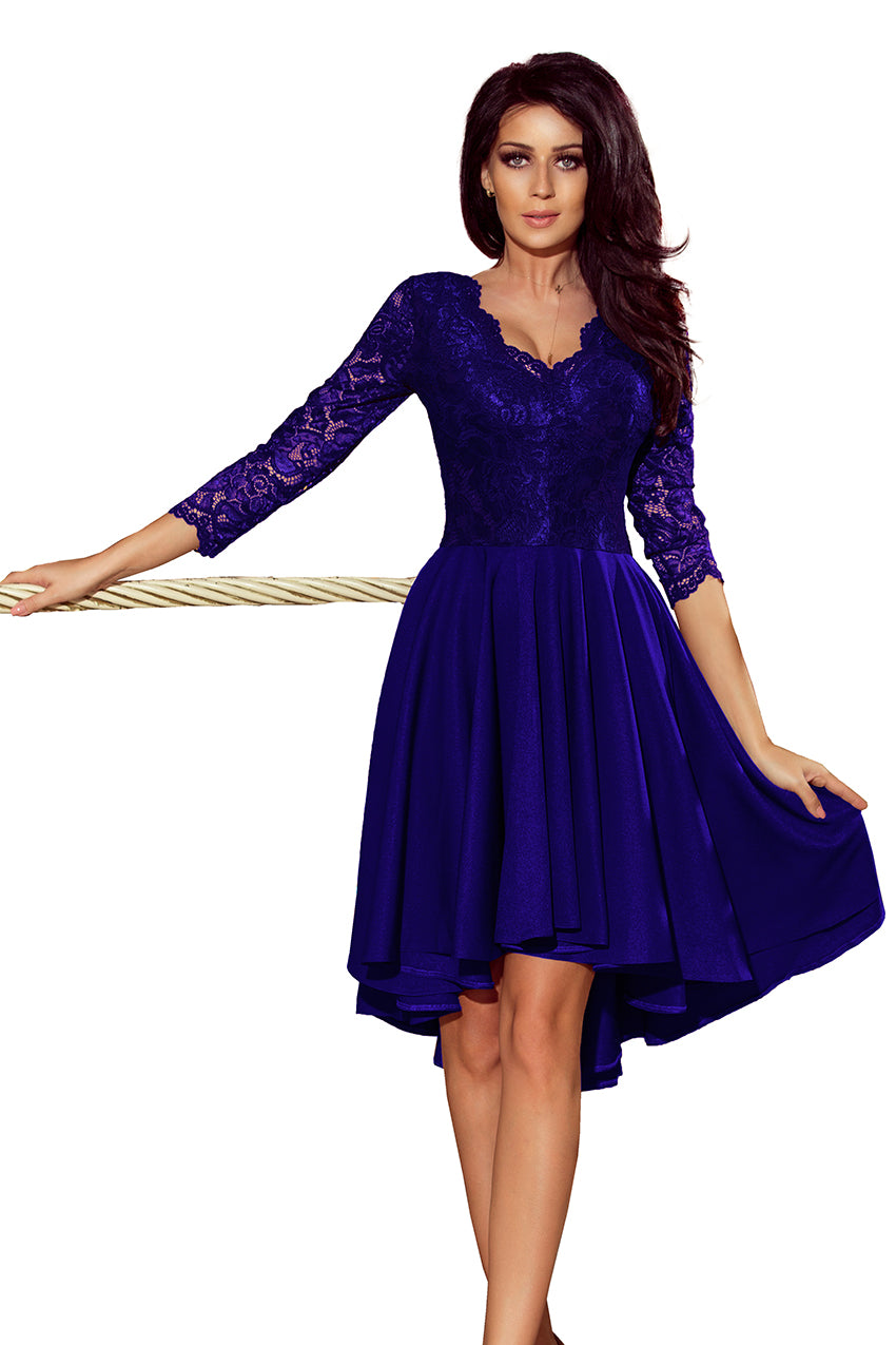 Numoco 210-4 NICOLLE - dress with longer back with lace neckline - ROYAL BLUE-4