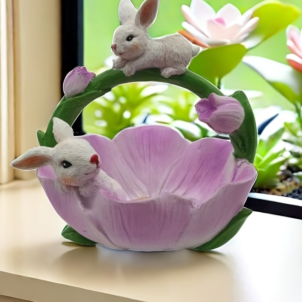 Resin Bunny & Lotus Figurine for Home Decor-1