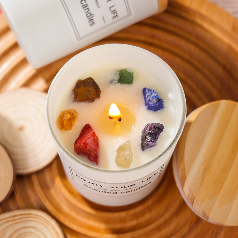 Natural Crystal Stone Aromatherapy Candle Soy Wax Smokeless Candles Gift Box Christmas Hand Gift-0
