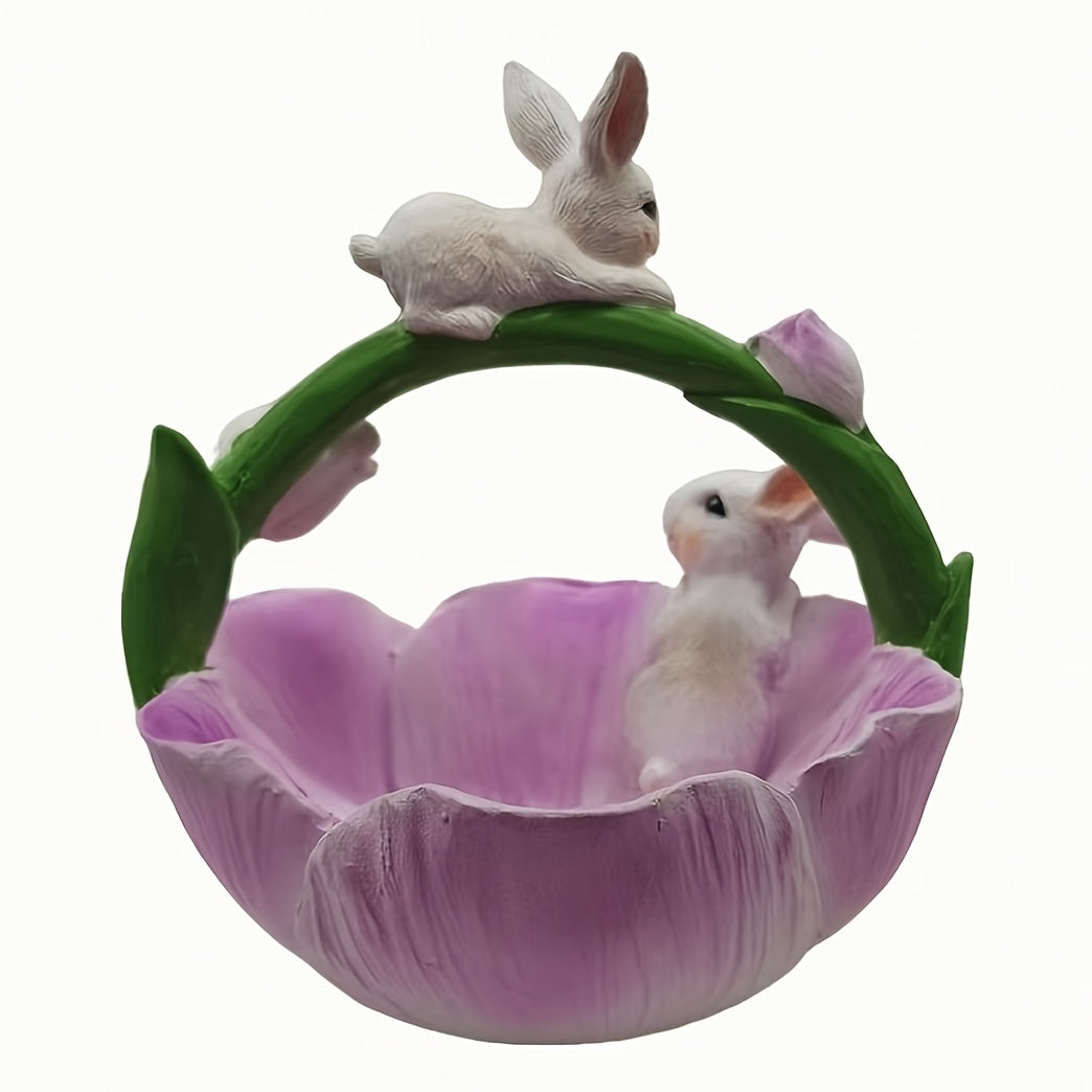 Resin Bunny & Lotus Figurine for Home Decor-0