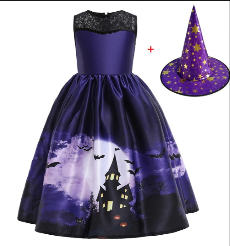 Halloween Princess Dress Halloween Printed Mesh-4