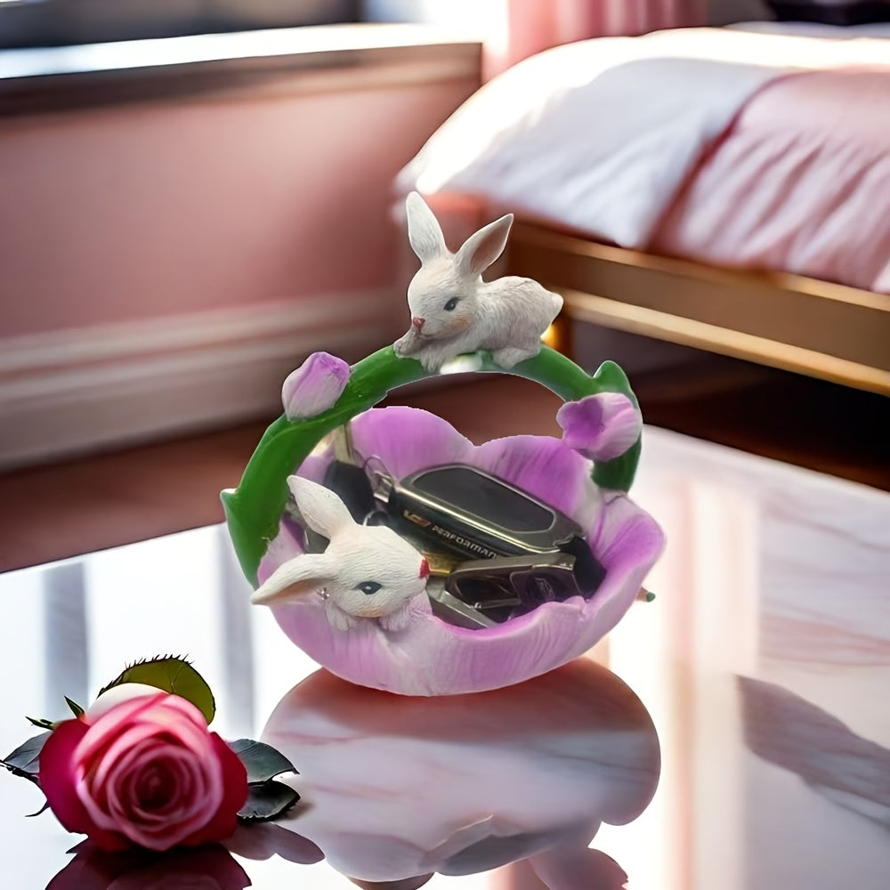 Resin Bunny & Lotus Figurine for Home Decor-3
