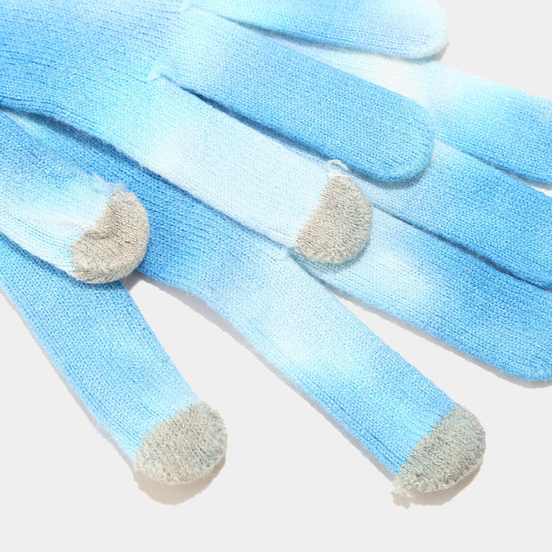 Tie-dye Knitted Hat Gloves Scarf Set Ladies-2