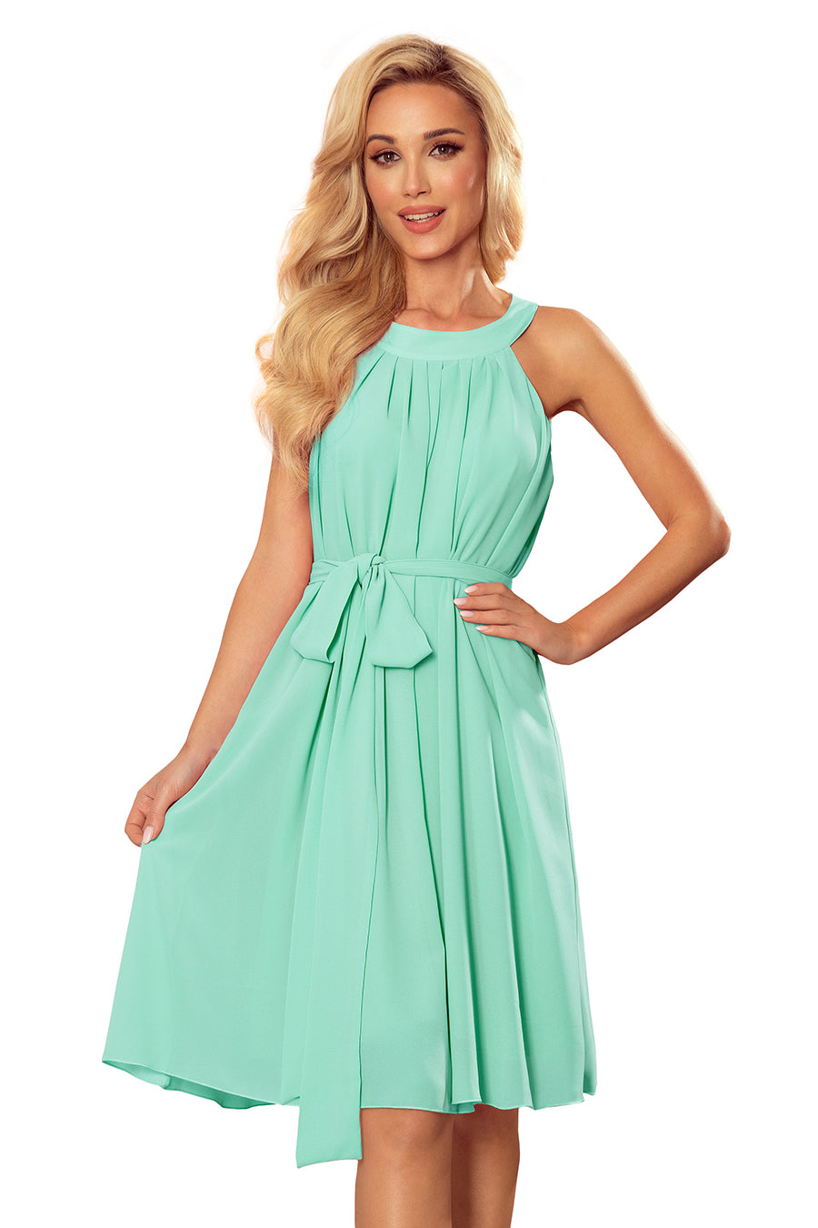 Numoco 350-5 ALIZEE - chiffon dress with a binding - Mint color-6