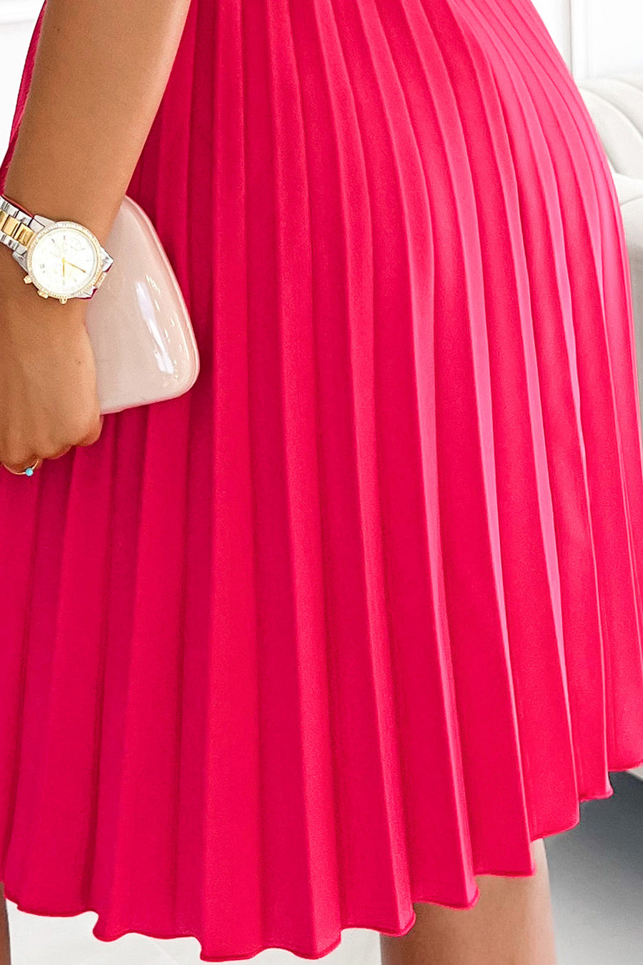 Numoco 385-2 WENDY Pleated dress with an envelope neckline - raspberry-4