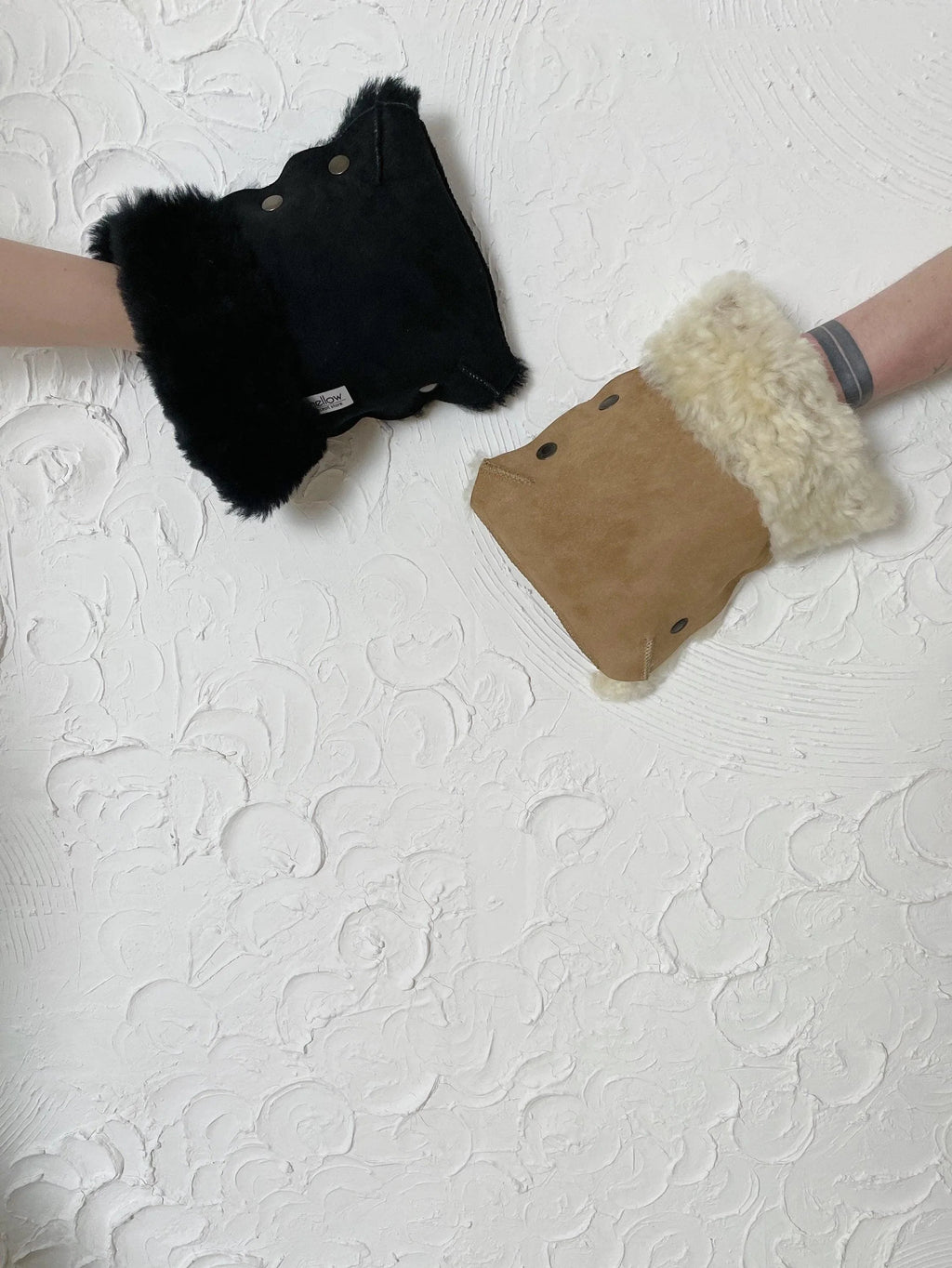 Waterproof Natural Sheepskin Stroller Hand Muffs - Black-3