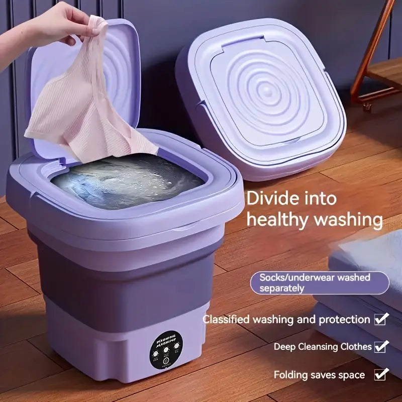 Portable Mini Washing Machine - Collapsible, 8L Capacity, 3 Sterilizing Modes, Purple-1