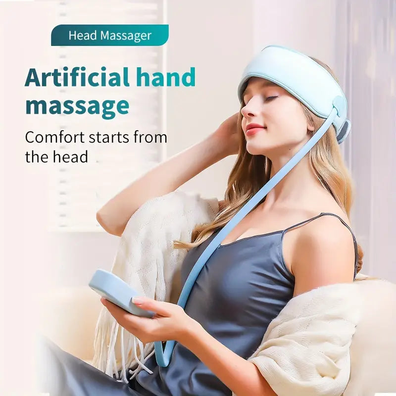 360° Relaxing Electric Scalp Massager with Heat & Knead(Blue)-2