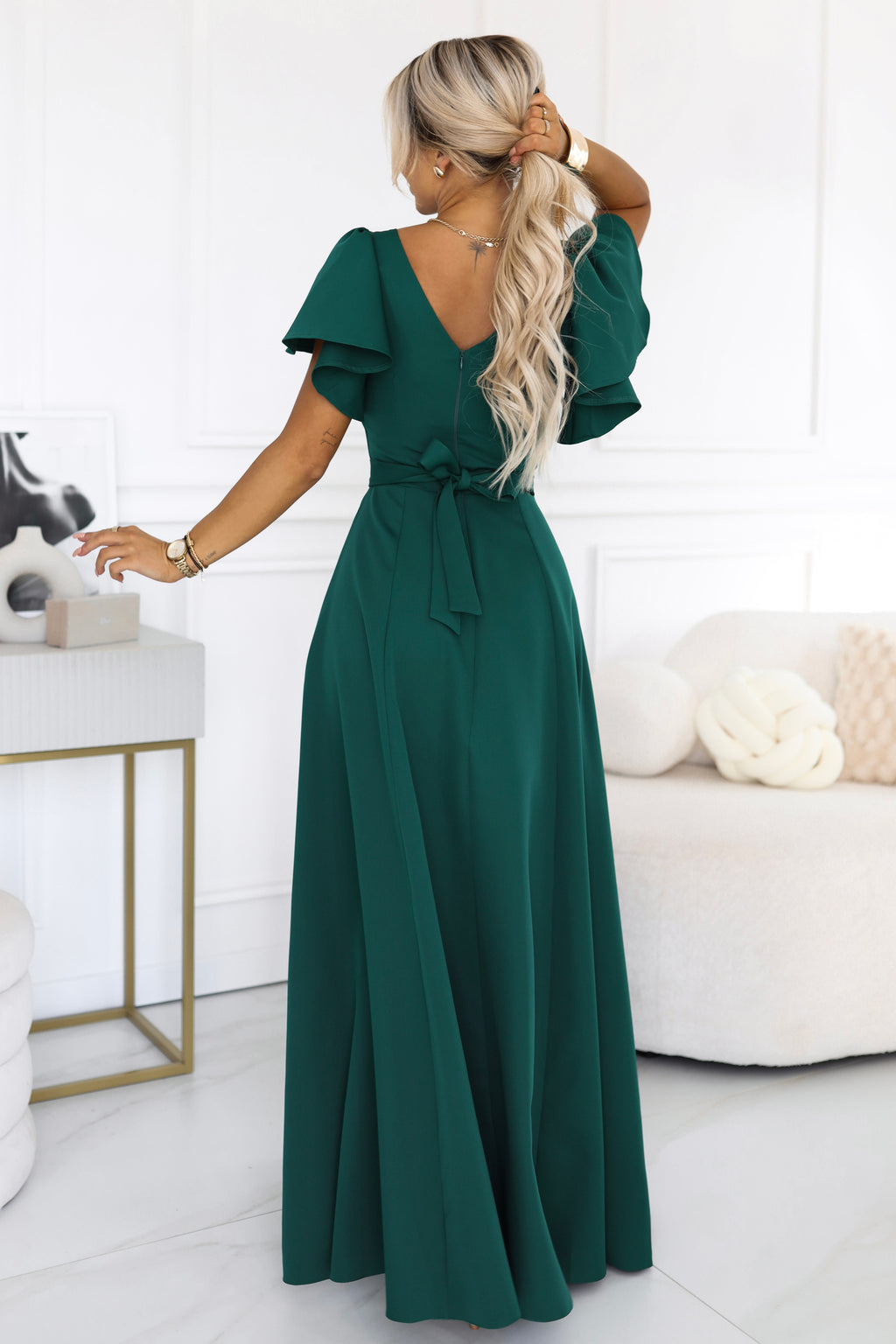Numoco 694-5 MIRELLA Flared maxi dress with short sleeves - bottle green-3