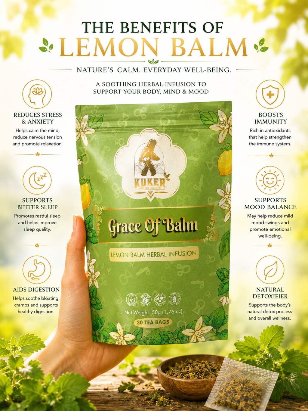 KUKER® Lemon Balm Tea 30 Tea Bags | 50g-2