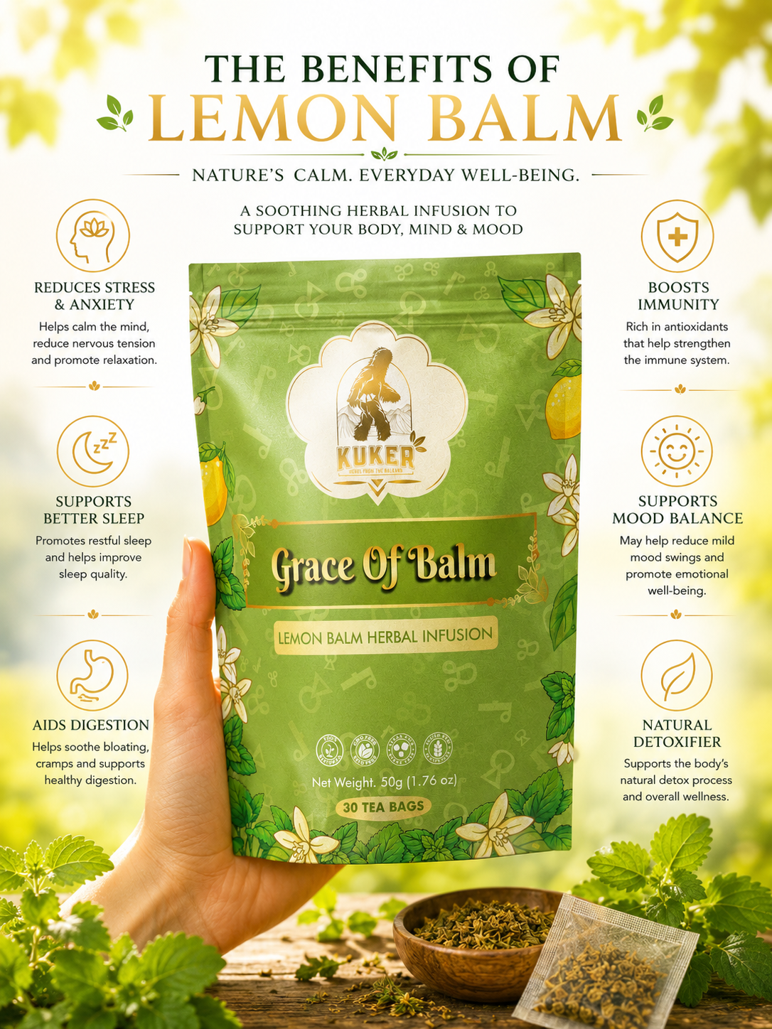 KUKER® Lemon Balm Tea 30 Tea Bags | 50g-2