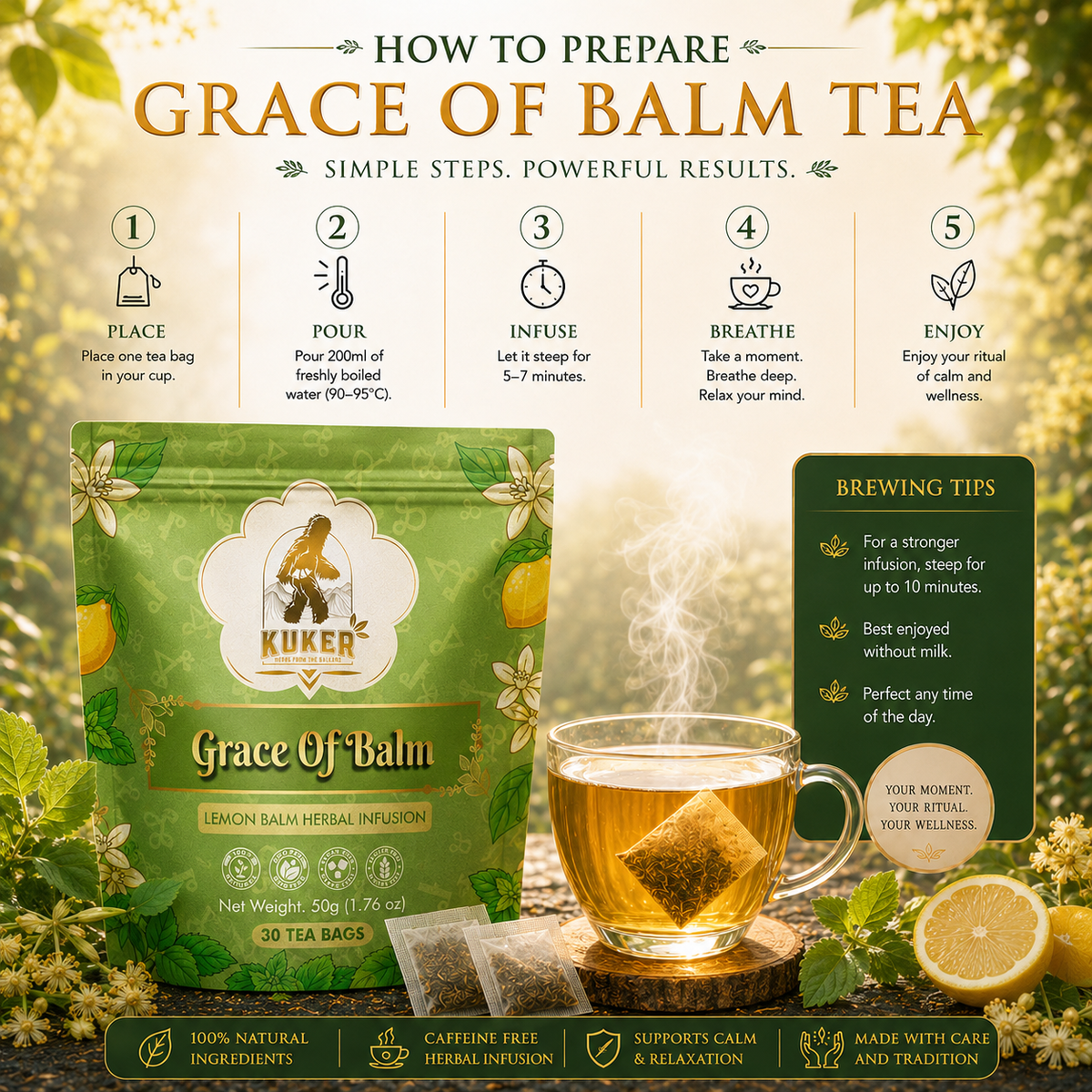 KUKER® Lemon Balm Tea 30 Tea Bags | 50g-3