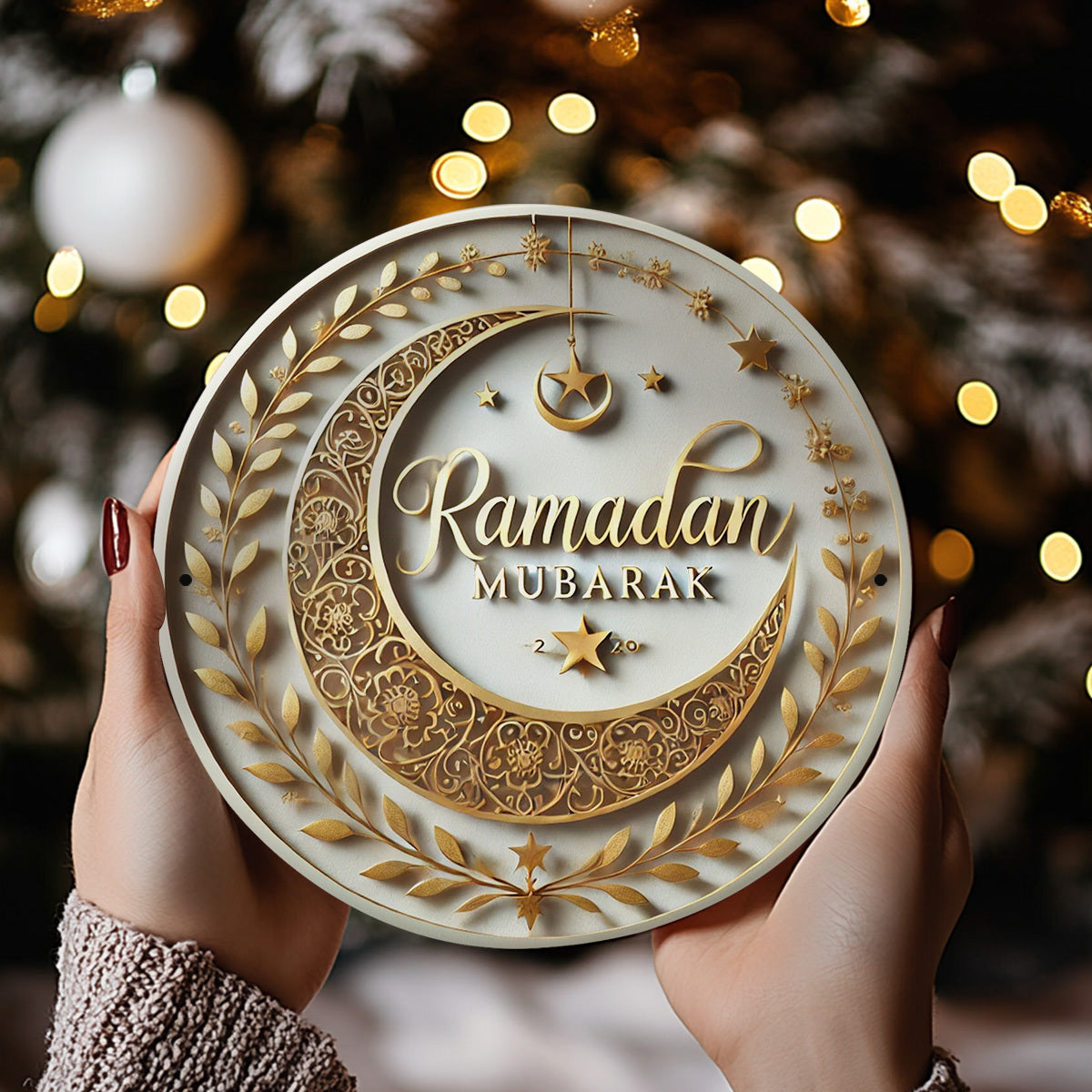 Ramadan Mubarak Aluminum Crescent Star Decor-1