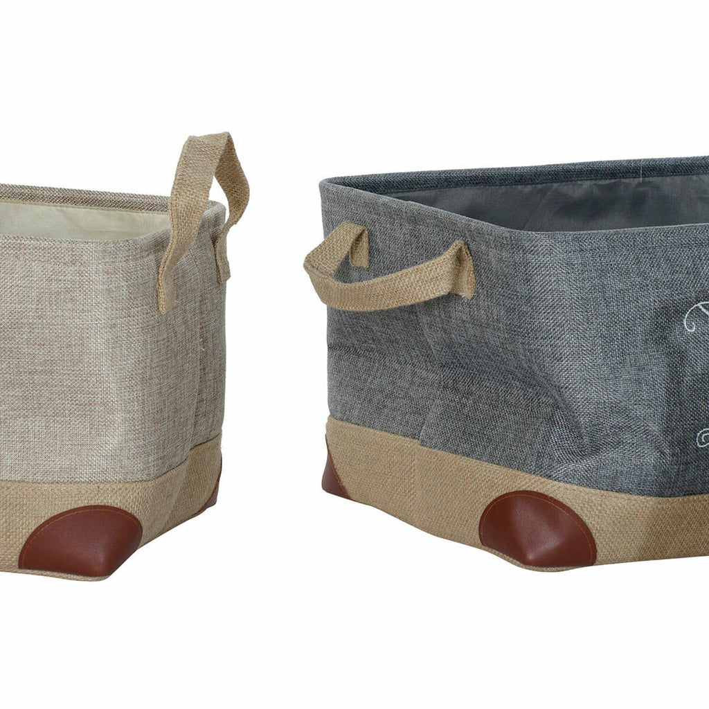 Multi-purpose basket DKD Home Decor Beige Grey Light brown 40 x 30 x 24 cm Wood 3 Pieces (3 Units)-2
