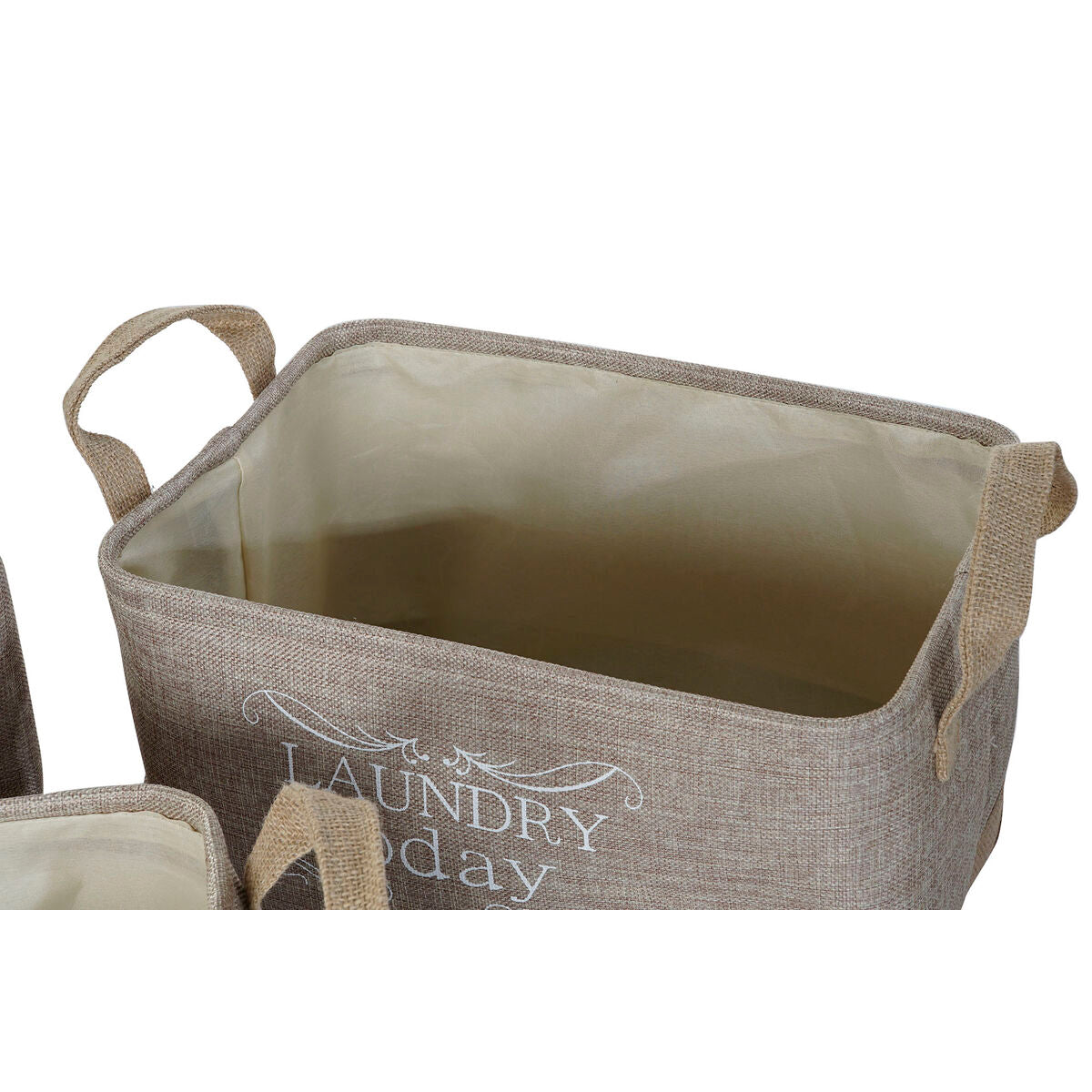 Multi-purpose basket DKD Home Decor Beige Grey Light brown 40 x 30 x 24 cm Wood 3 Pieces (3 Units)-3