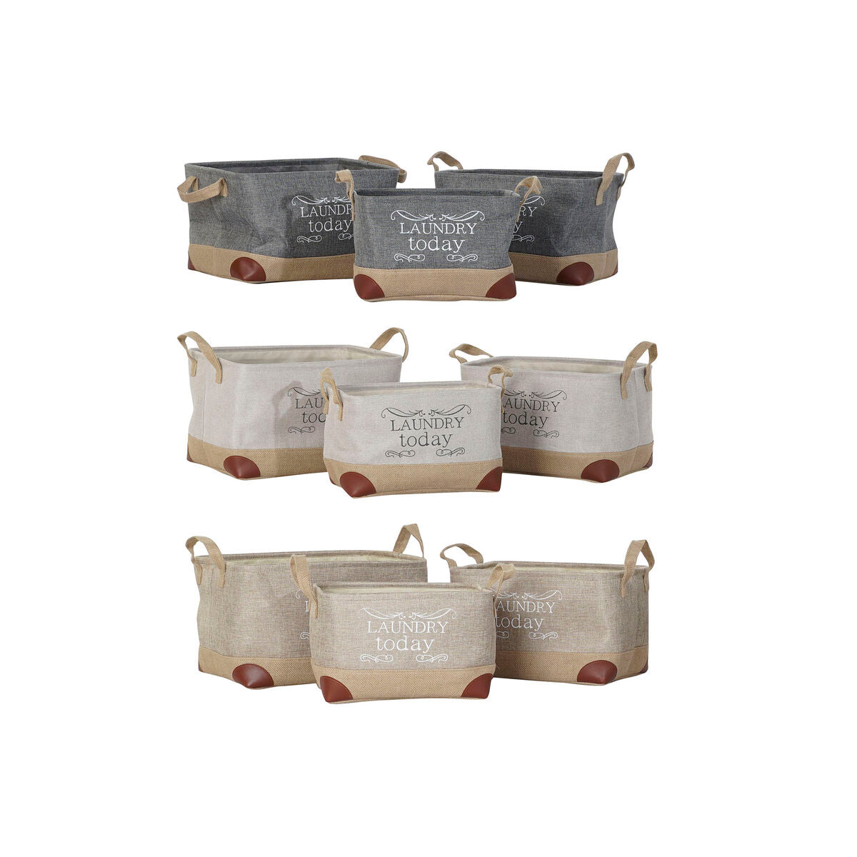 Multi-purpose basket DKD Home Decor Beige Grey Light brown 40 x 30 x 24 cm Wood 3 Pieces (3 Units)-0