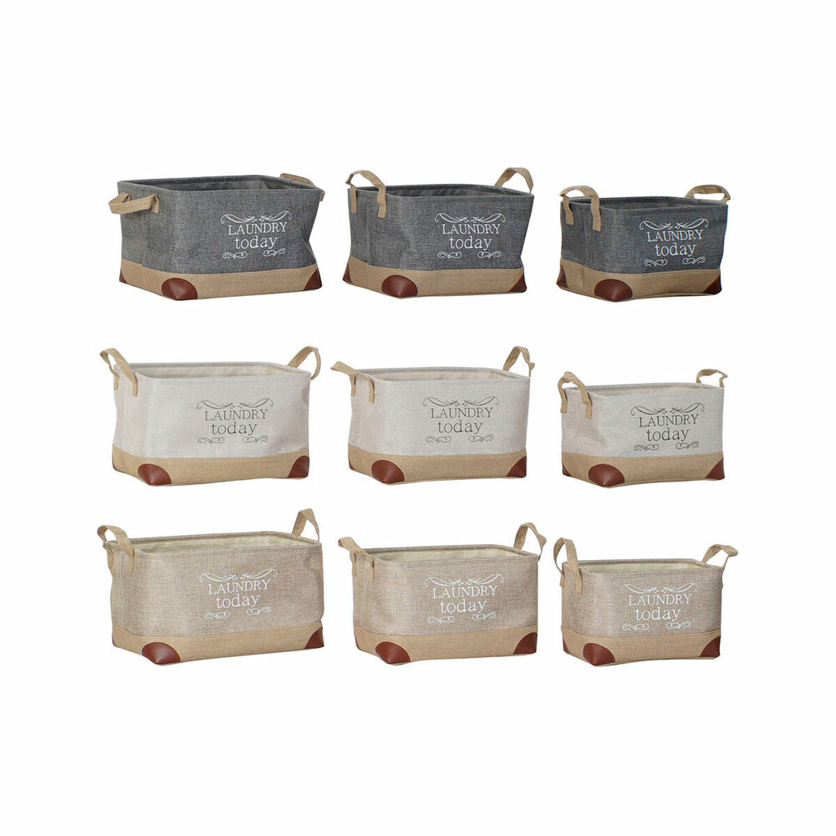 Multi-purpose basket DKD Home Decor Beige Grey Light brown 40 x 30 x 24 cm Wood 3 Pieces (3 Units)-1