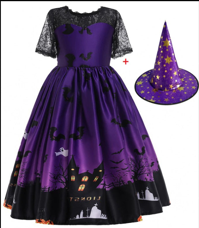 Halloween Princess Dress Halloween Printed Mesh-3