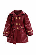 Kid's Trench Coat - Burgundy Red - Cotton-0