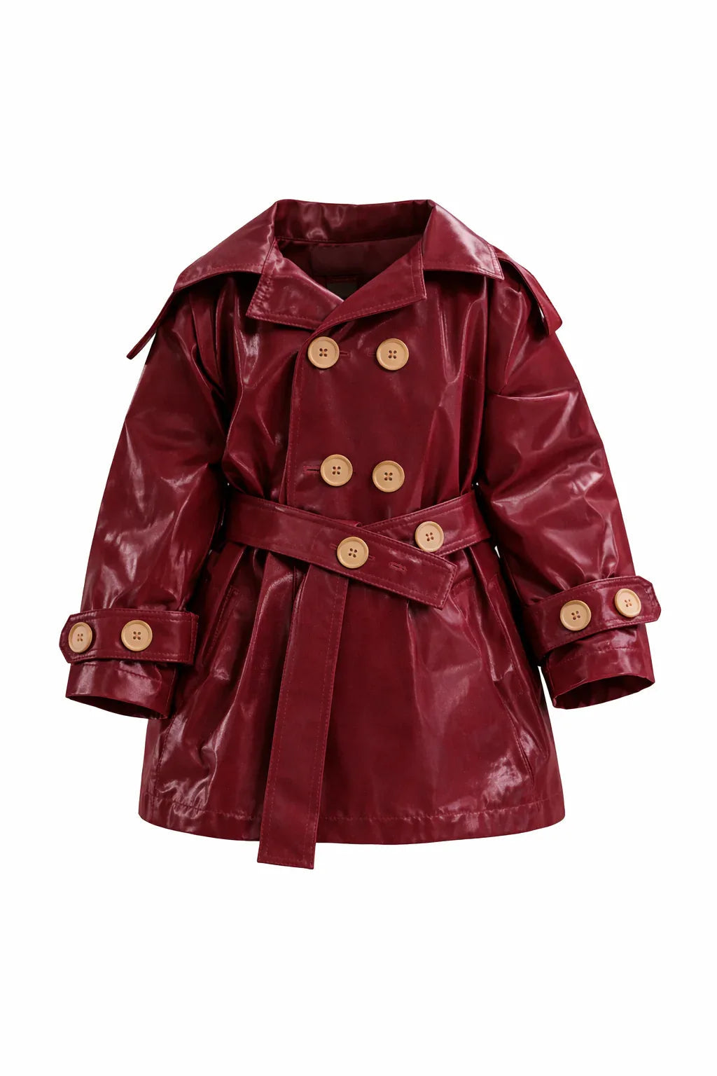 Kid's Trench Coat - Burgundy Red - Cotton-0