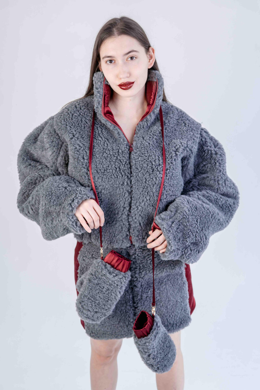 Woolen Women's Short Jacket - Dark Grey-2