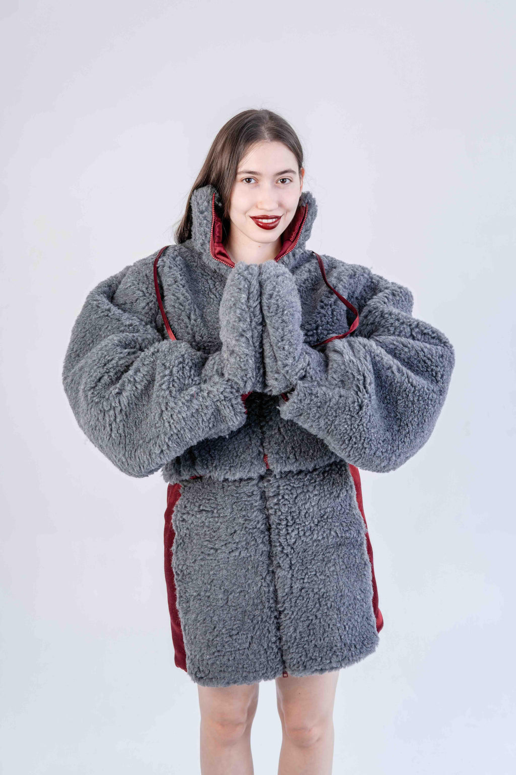 Woolen Women's Short Jacket - Dark Grey-4