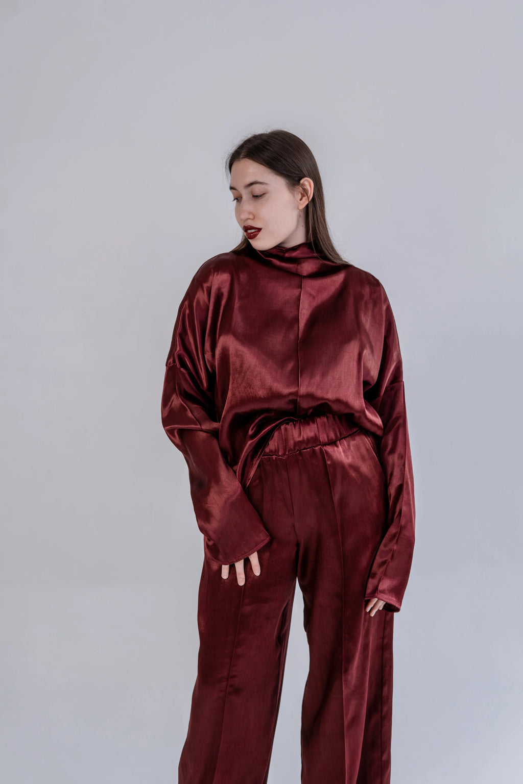 Silk/Cotton Clothing Set - Burgundy-4