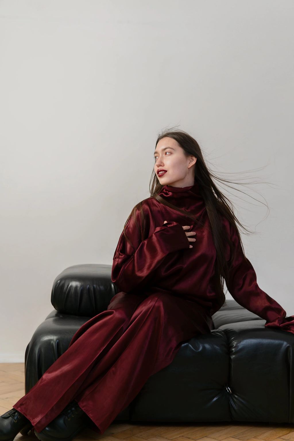 Silk/Cotton Clothing Set - Burgundy-3