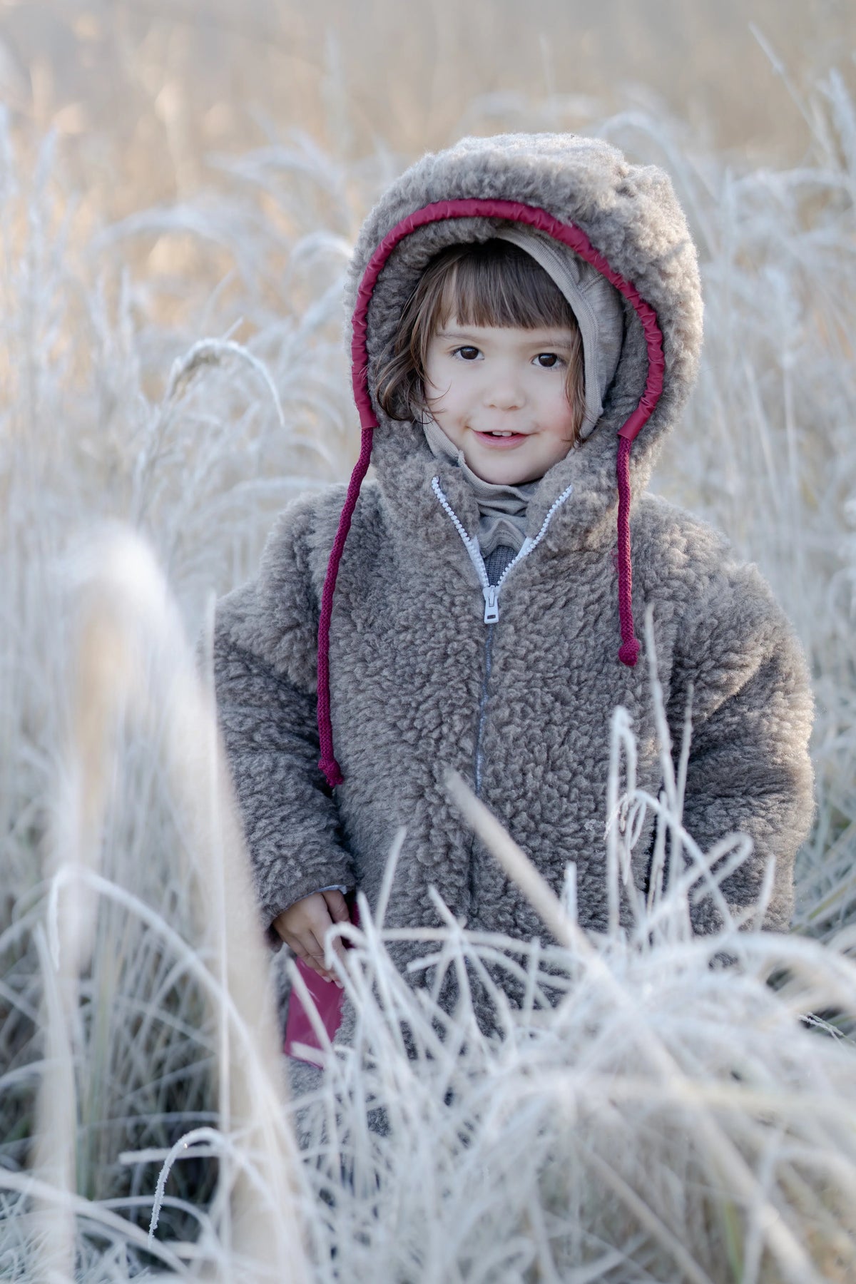 Baby/Kid Jacket in Teddy Wool - Melange Brown-2