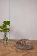 Round Natural Sheepskin Pet Bed - Greige-0