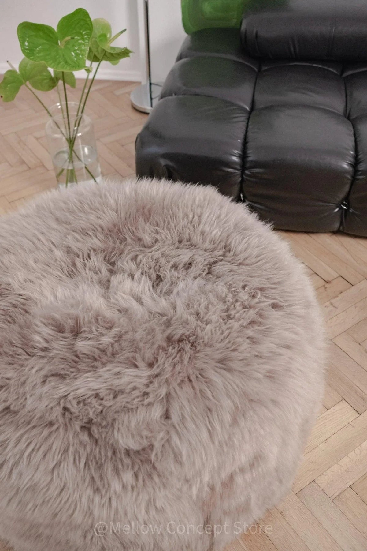 Natural Sheepskin Pouf / Ottoman - Greige-4
