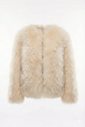 Sheepskin Fur / Coat with Burgundy Silk Lining - White-0
