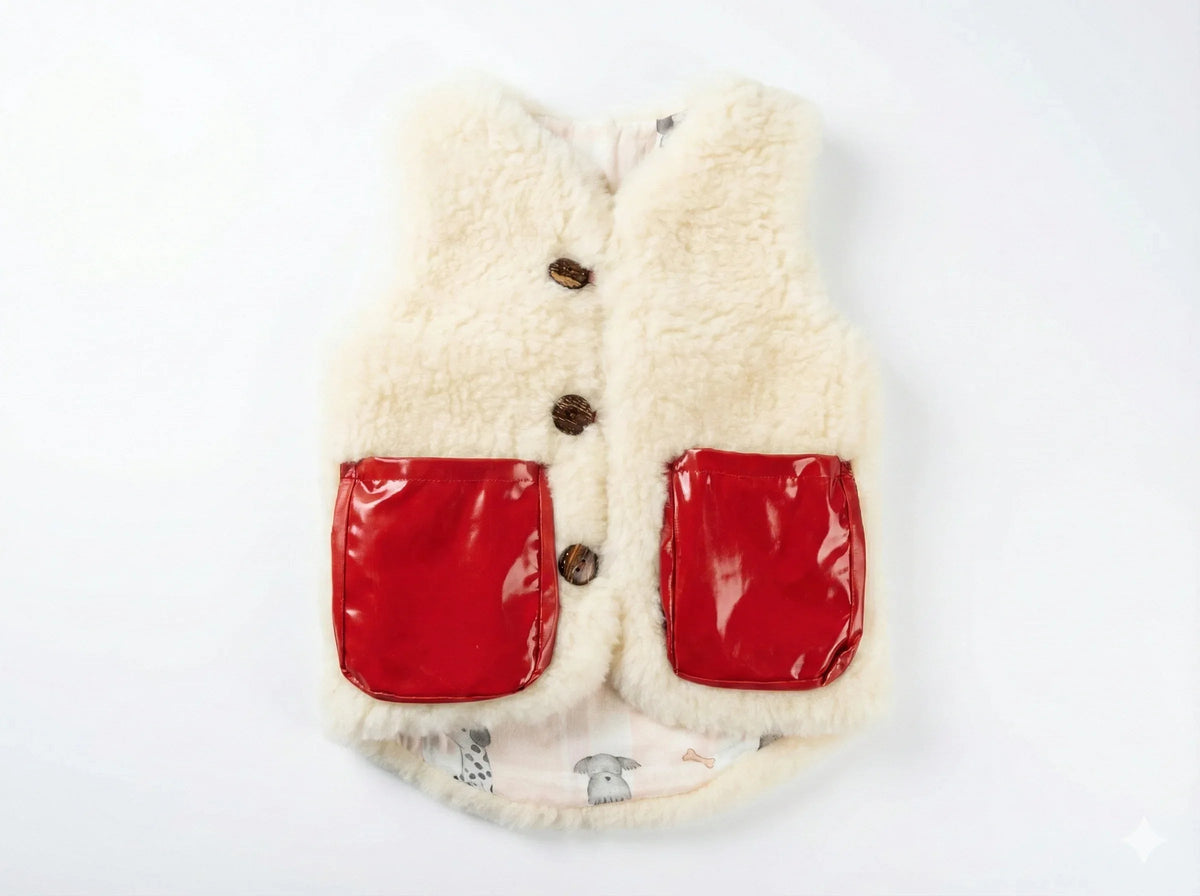 Baby/Kid Virgin Wool Vest - White/Red-0