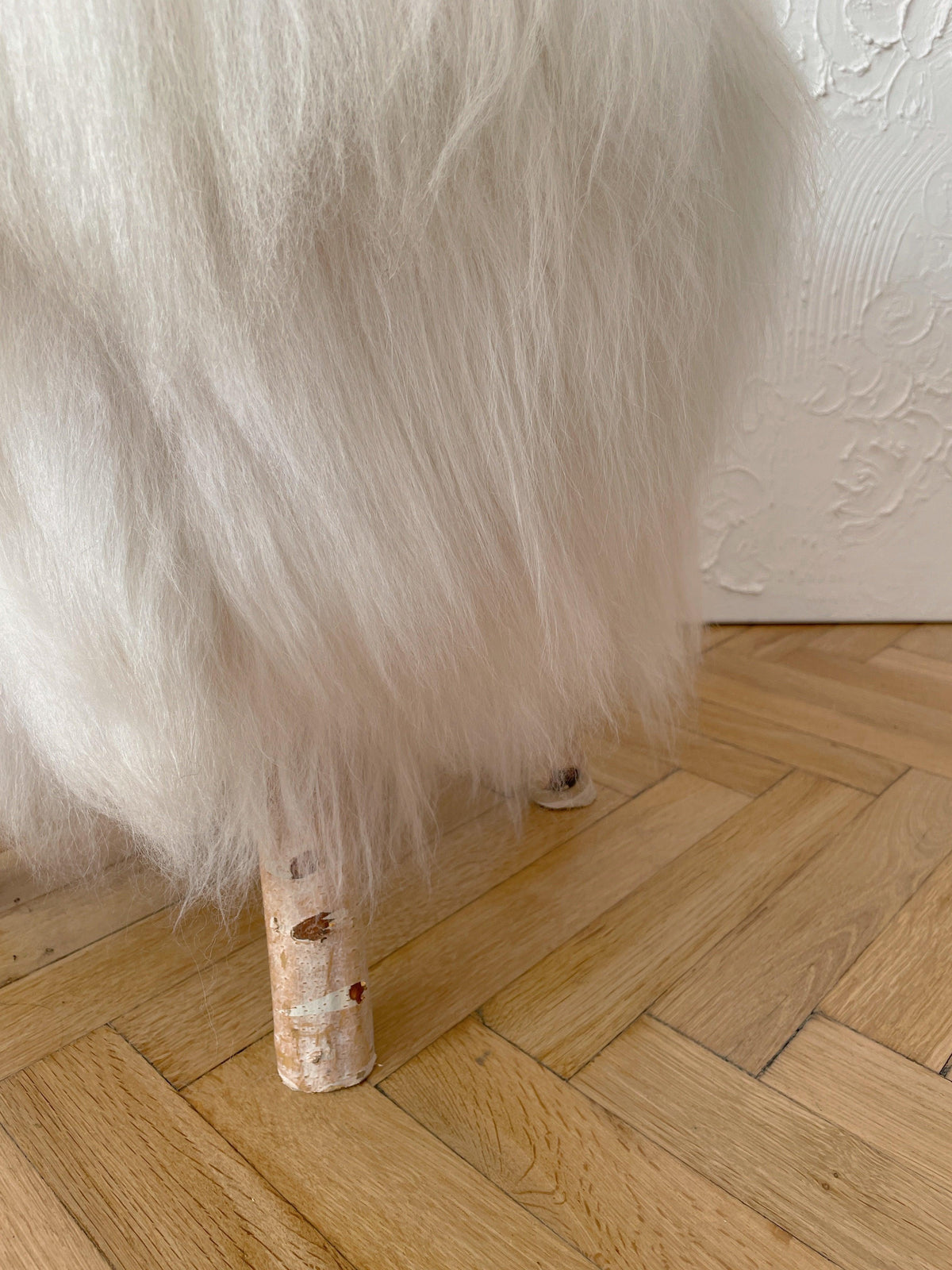 Wooden Natural Sheepskin Stool-2
